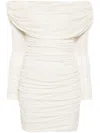Blumarine Off-shoulder Ruched Mini Dress In Neutrals