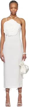 Blumarine White Sheath Rose Detail Midi Dress In N0102 White Pearl