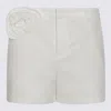Blumarine Floral Applique Belt Loops Shorts In White Pearl