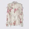 Blumarine Women Floral Silk Chiffon Shirt In White Sw