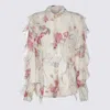 Blumarine Women Floral Silk Chiffon Shirt In Wild Orchid/white