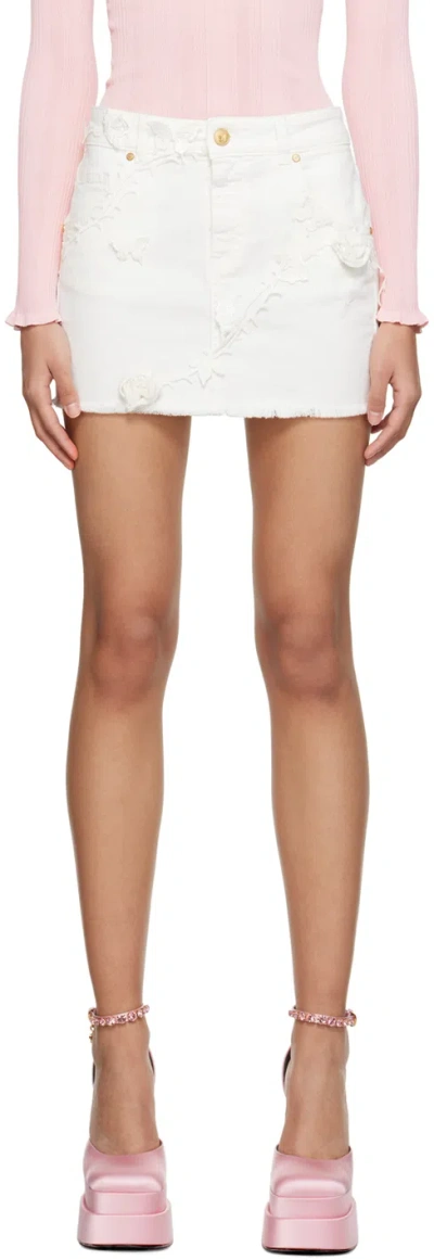 Blumarine White Thorn Denim Skirt In N0103 Bianco Natural