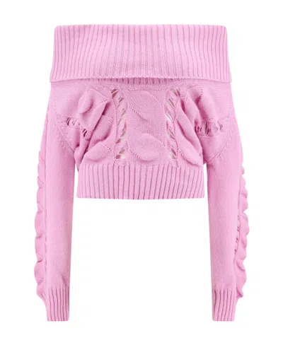 Blumarine Wide-necked Woolen Sweater In Pink