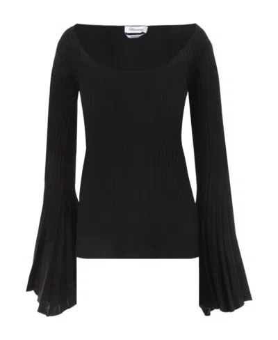 Blumarine Wide-sleeve Knitted Top In Black
