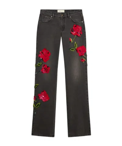 Blumarine Wide-leg Jeans With Sequin Embroidery In Black