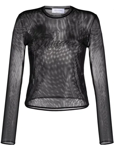 Blumarine Wings-print Tulle Top In Black