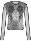 Blumarine Wings-print Tulle Top In Grey