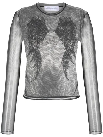 Blumarine Wings-print Tulle Top In Purple