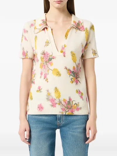 Blumarine Wingtip-collar Floral-print Top In Multi