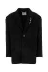 Blumarine Bijoux-pin Felted Coat In Black