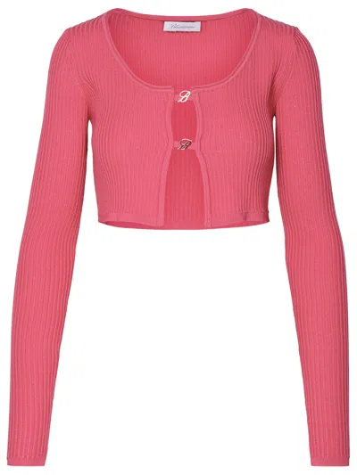 Blumarine Ribbed Buttoned Cardigan In Pink