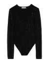 Blumarine Rhinestone-logo Mesh Top In Black