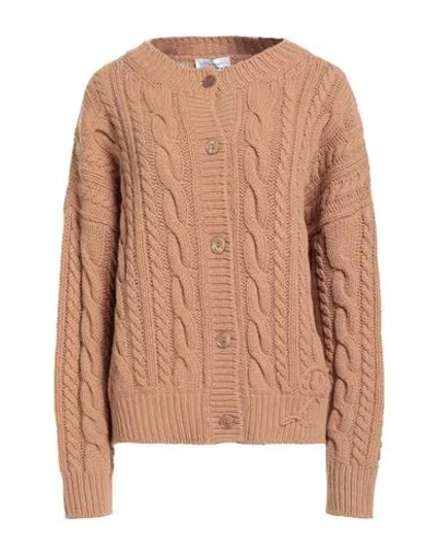 Blumarine Woman Cardigan Camel Size M Wool, Cashmere In Brown