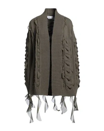 Blumarine Woven Motif Cardigan With Chiffon Inserts In Green