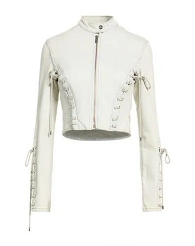 Blumarine Woman Denim Outerwear Blue Size 8 Cotton, Elastane In White