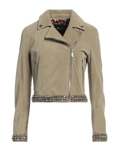 Blumarine Woman Jacket Camel Size 8 Cow Leather, Polyamide, Natural Resin In Beige
