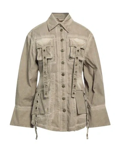 Blumarine Woman Jacket Khaki Size 2 Cotton, Elastane In Beige