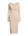 Blumarine Woman Midi Dress Beige Size 8 Polyamide, Acrylic, Wool, Polyester