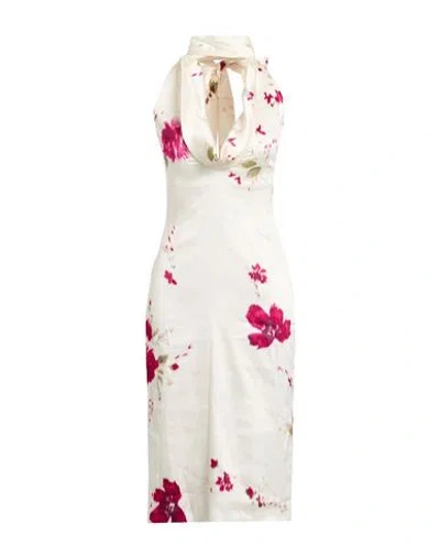 Blumarine Woman Midi Dress Ivory Size 8 Silk, Elastane In White