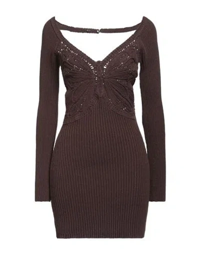Blumarine Woman Mini Dress Dark Brown Size 6 Cotton, Polyamide