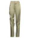 Blumarine Strap-detail Satin Straight-leg Trousers In Green