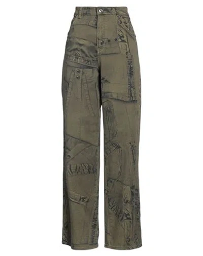 Blumarine Woman Pants Military Green Size 6 Cotton, Elastane