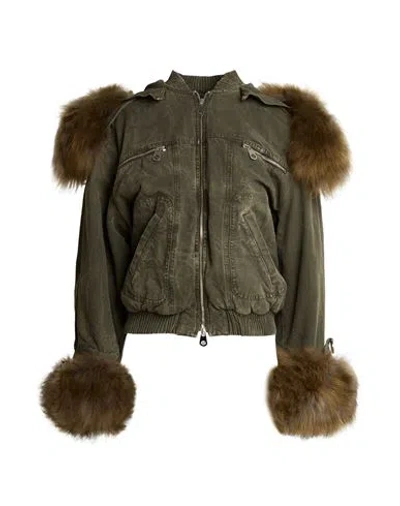 Blumarine Woman Puffer Military Green Size 12 Cotton