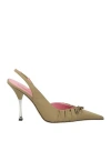 Blumarine Woman Pumps Khaki Size 5 Textile Fibers In Green