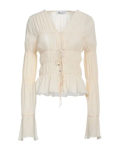 Blumarine Ruched Sheer Viscose Long Sleeve Shirt In Beige