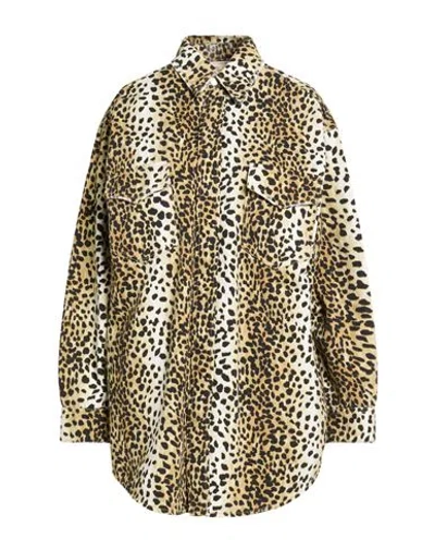Blumarine Woman Shirt Khaki Size 6 Cotton In Animal Print