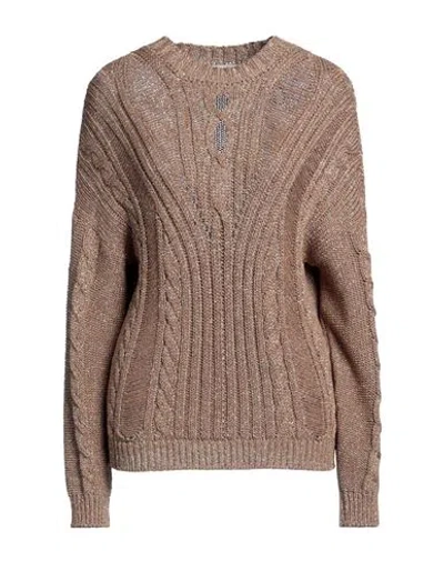 Blumarine Woman Sweater Camel Size 10 Viscose, Metallic Polyester In Beige