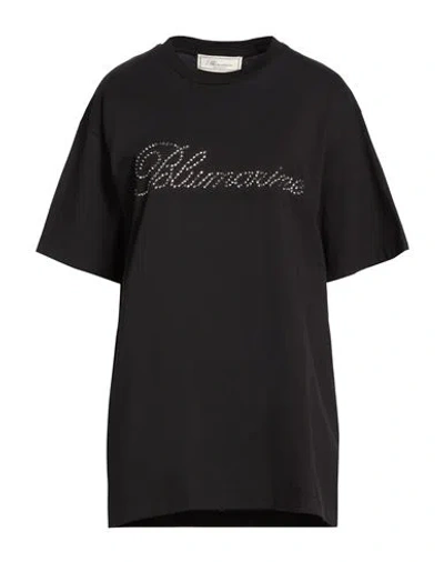 Blumarine Woman T-shirt Black Size 6 Cotton, Glass
