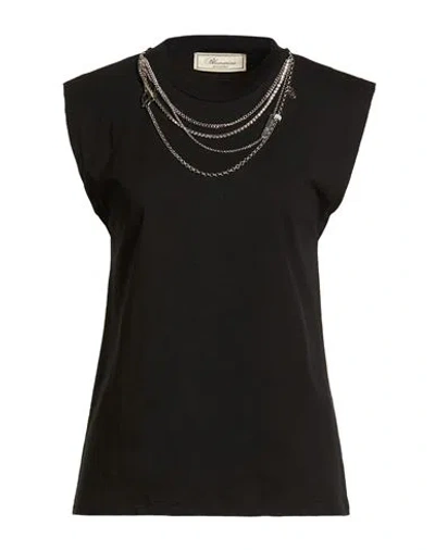 Blumarine Woman T-shirt Black Size 8 Cotton, Aluminum, Brass, Glass