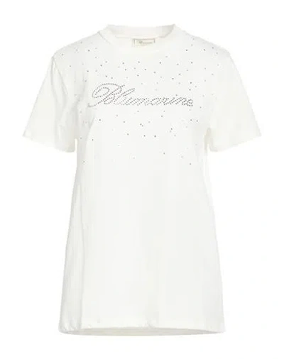 Blumarine Woman T-shirt White Size 8 Cotton, Glass