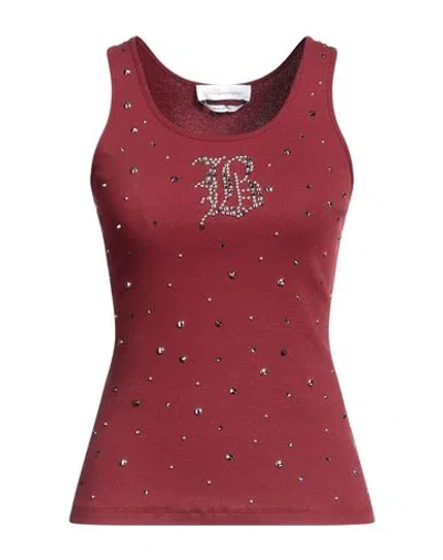 Blumarine Woman Tank Top Burgundy Size 4 Cotton, Elastane In Red