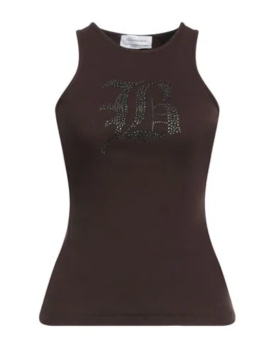 Blumarine Woman Tank Top Chocolate Brown Size 8 Cotton, Elastane