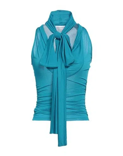 Blumarine Woman Top Azure Size 10 Viscose In Blue