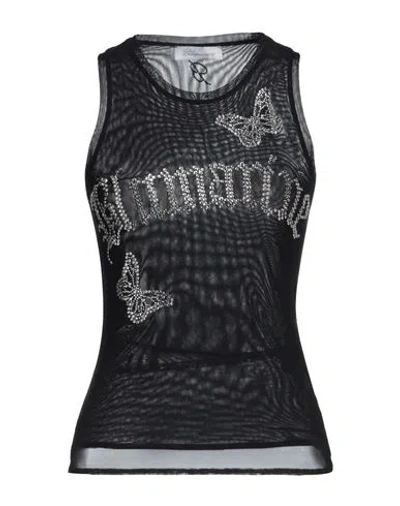 Blumarine Logo-embellishment Mesh Tank Top In Black