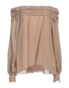 Blumarine Woman Top Camel Size 2 Silk, Elastane In Beige