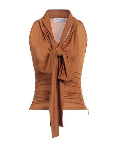 Blumarine Woman Top Camel Size 6 Viscose In Beige