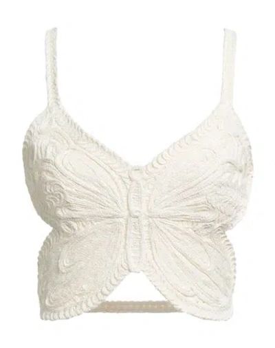 Blumarine Woman Top Cream Size 6 Cotton, Polyamide In White