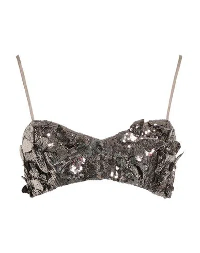 Blumarine Woman Top Gunmetal Size 6 Polyamide In Gray