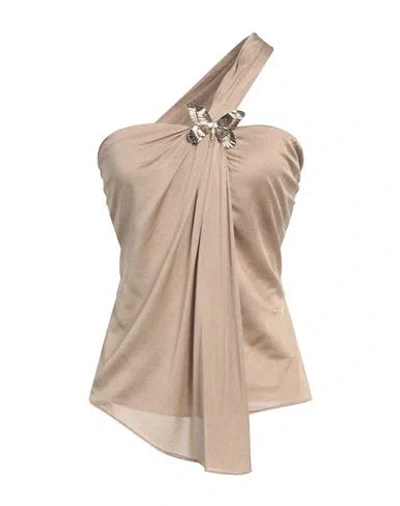 Blumarine Woman Top Light Brown Size 4 Viscose, Zamak In Beige