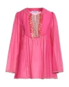 Blumarine Woman Top Magenta Size 4 Cotton, Silk, Polyester In Magenta