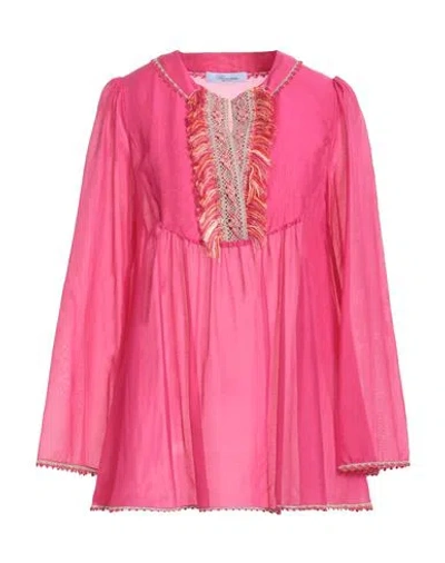 Blumarine Woman Top Magenta Size 4 Cotton, Silk, Polyester