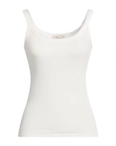 Blumarine Woman Top Off White Size L Cotton, Polyamide, Elastane, Glass In Gray