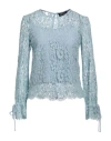 Blumarine Woman Top Sky Blue Size 12 Polyamide, Cotton, Viscose In Blue
