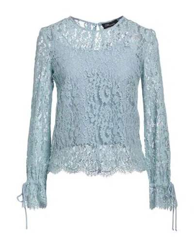 Blumarine Woman Top Sky Blue Size 12 Polyamide, Cotton, Viscose