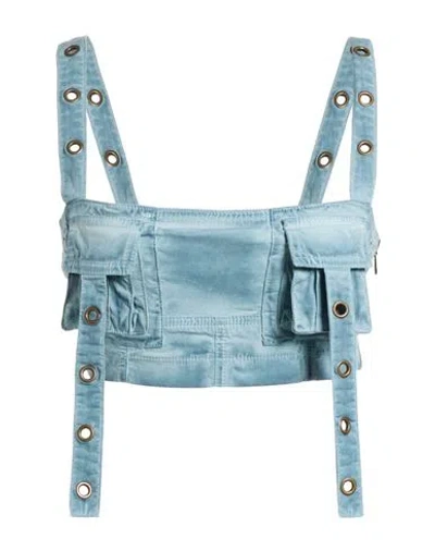 Blumarine Woman Top Slate Blue Size 4 Cotton, Elastane