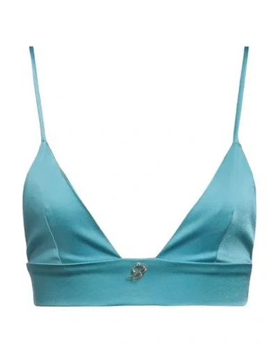 Blumarine Woman Top Turquoise Size 2 Acetate, Viscose, Elastane In Blue